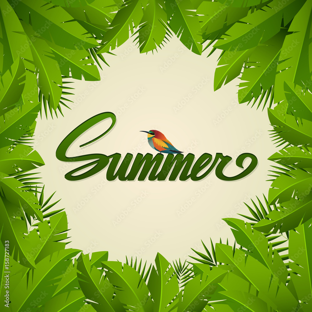 Fototapeta premium Summer time banner. Vector illustration card of holiday. Calligraphy inscription