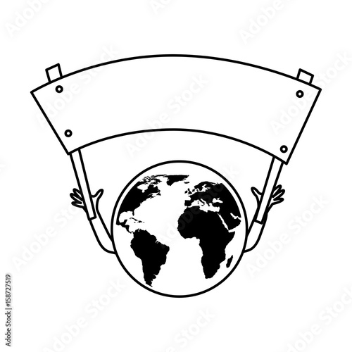 world planet with protest banner comic character vector illustration design
