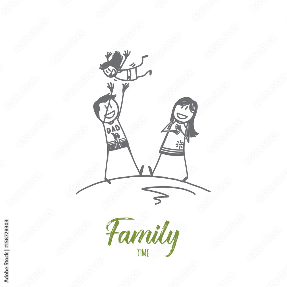 Vector Sketch Mom And Dad Holding A Small Child Stock Illustration   Download Image Now  Baby  Human Age Family Father  iStock