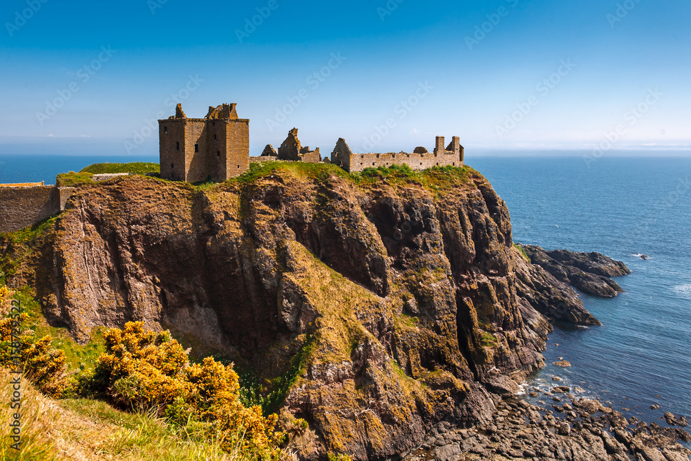 Dunnottar Castle with clear sky in Stonehaven, Aberdeen, Scotland