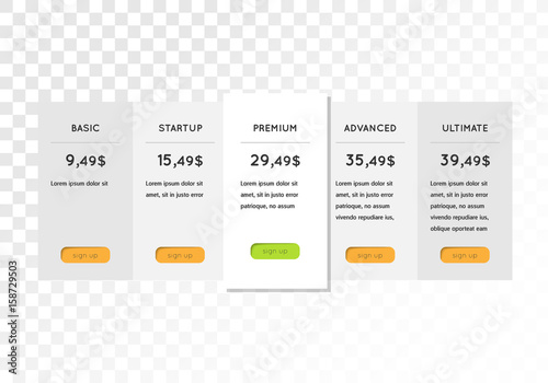 pricing plans template, banners with buttons, flat effect