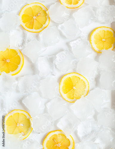 Ice and sliced lemon Background