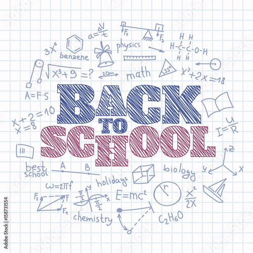 Back to school chalk inscription in the copybook. Vector illustration on the notebook.