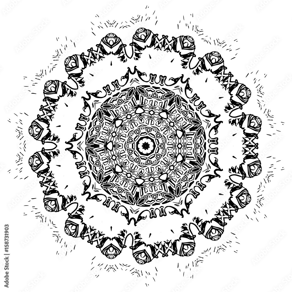 Fototapeta premium Vector element for coloring book. Black and white mandala