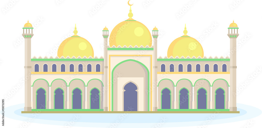 The building of the Islamic mosque in the flash style. Vector illustration.