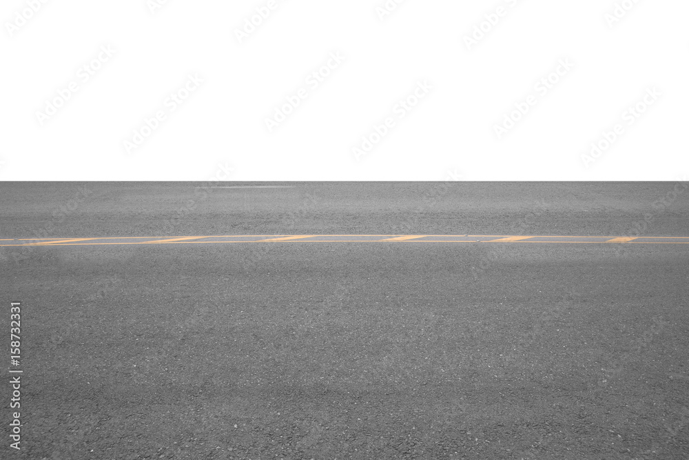 Asphalt background texture with some fine grain with road line on white