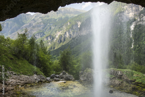 The view of  Goriuda waterfall in Friuli region.