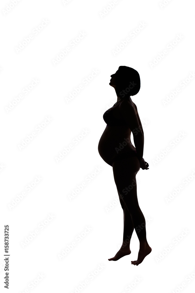 Silhouette of pregnant women isolated on white with blank space