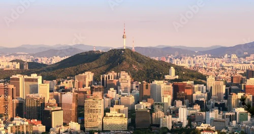 4K Time lapse of Seoul City Skyline, South Korea. photo