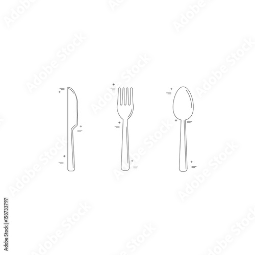 Vector line style icons with knife  fork and spoon