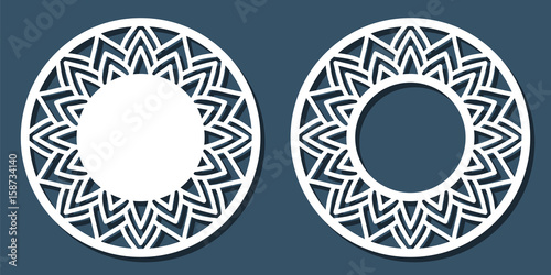 Vector Stencil lacy round frame with carved openwork pattern. Template for interior design photo