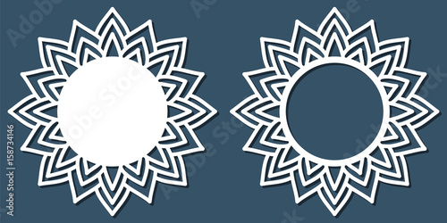 Vector Stencil lacy round frame with carved openwork pattern. Template for interior design