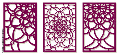 Saet of Vector Laser cut panels. Abstract Pattern template for decorative panel. Template for interior design, Wall vinyl art decor. Stock vector.