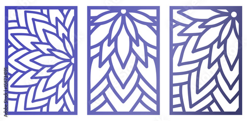 Set of Vector Laser cut panels. Abstract Pattern template for decorative panel. Template for interior design, layouts wedding invitations, gritting cards. Wall vinyl art decor. Stock vector.