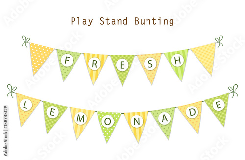 Cute vintage textile green and yellow shabby chic bunting flags for summer festivals, birthday, baby shower