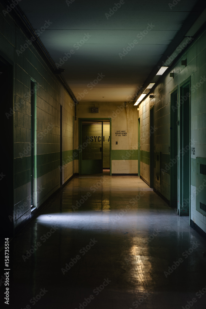 Abandoned Hallway, Doors and Lights in Old Hospital - New York