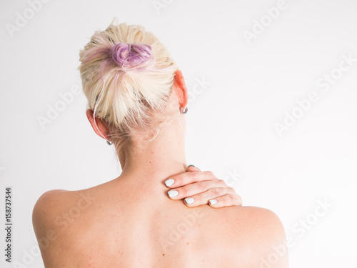 Canvas Print woman with nape pain.