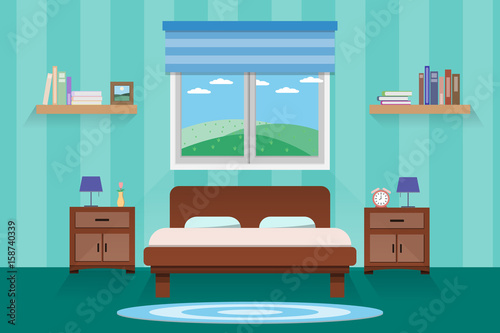 interior bedroom design with bed and Accessory.vector and illustration