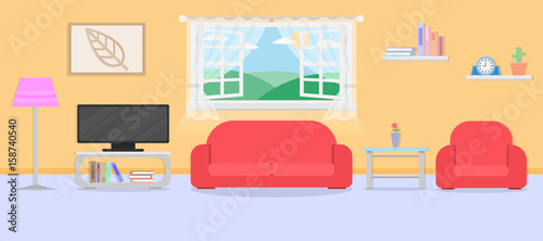 interior living room with furniture and window.vector and illustration