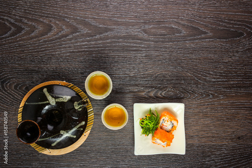 tea set and sushi