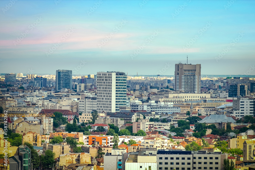 Sunset over the capital city of Romania, Bucharest.