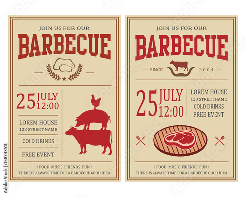 Vintage barbecue party invitation. BBQ, food flyer template.