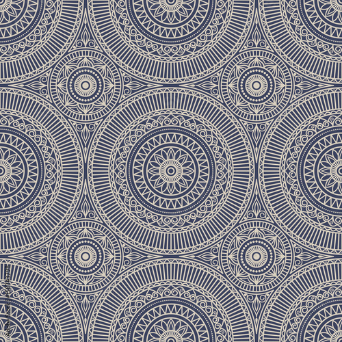 Seamless background Eastern style blue and beige. Arabic Pattern. Mandala ornament. Elements of flowers and leaves. Vector illustration. Use for wallpaper, print packaging paper, textiles.
