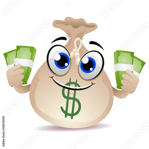 Vector Illustration of Money Bag Mascot holding a Cash