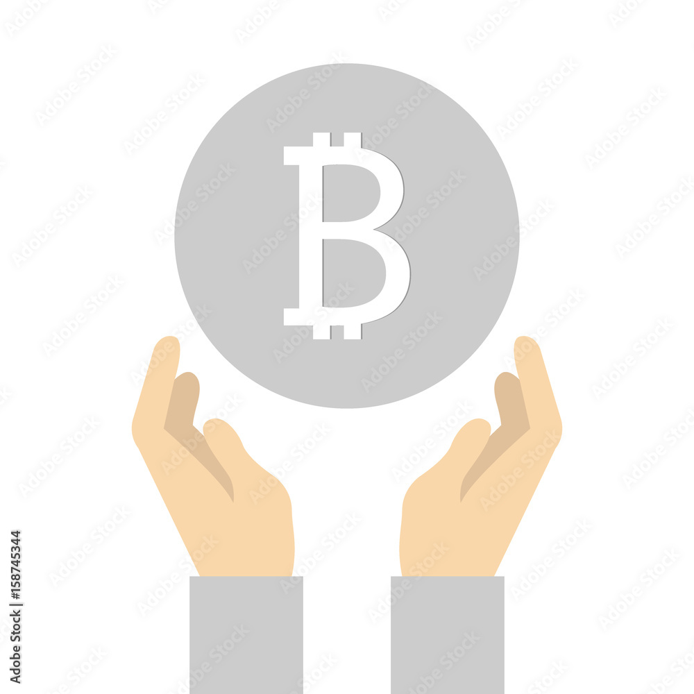 flat icon design of bitcoin in hand. flat icon design of bitcoin in hand.