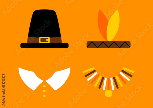 Thanksgiving Abstract Pilgrim/Native American Orange