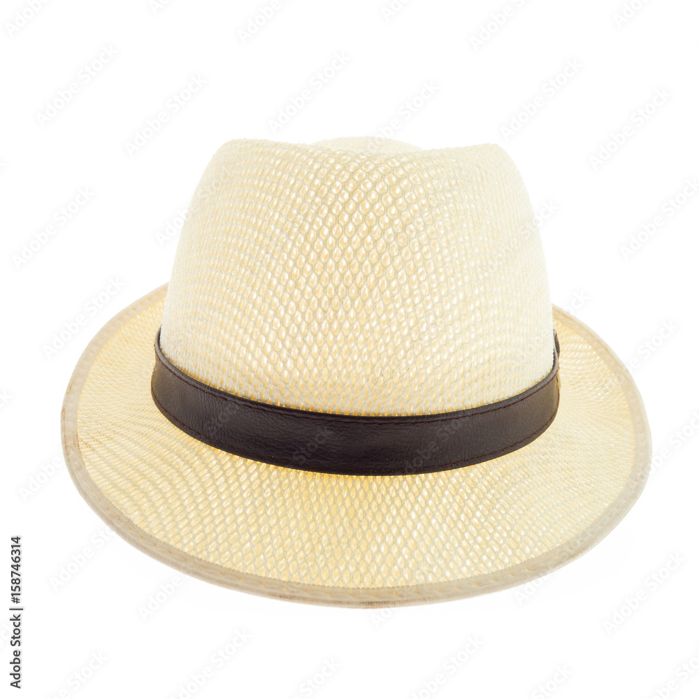 Pretty straw hat isolated on white background, Brown straw hat isolated on white background Pretty straw hat isolated on white background, Brown straw hat isolated on white background