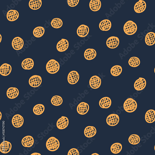 Dark abstract seamless pattern with orange circles. Contrast texture for textile, wrapping paper, background, wallpaper, cover, banner, surface