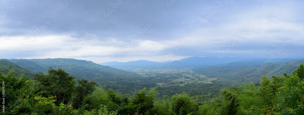 Mountains under mist in the morning. panorama view
