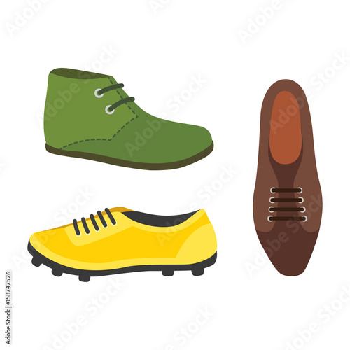Male man season shoes in flat style. Men boots isolated set vector illustration