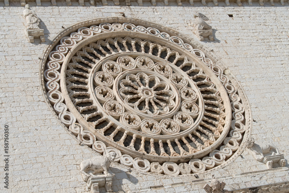 Close-up of a rose window, Basilica of St Francis, Assisi, Italy Close-up of a rose window, Basilica of St Francis, Assisi, Italy