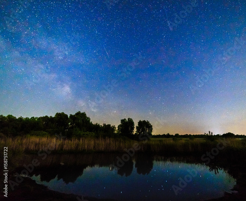 Milky way and starry sky over the lake.