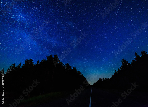 Milky way and starry sky over the forest. © VASILEVS