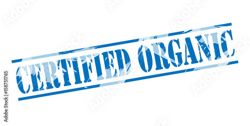 Εκτύπωση καμβά certified organic blue stamp on white background