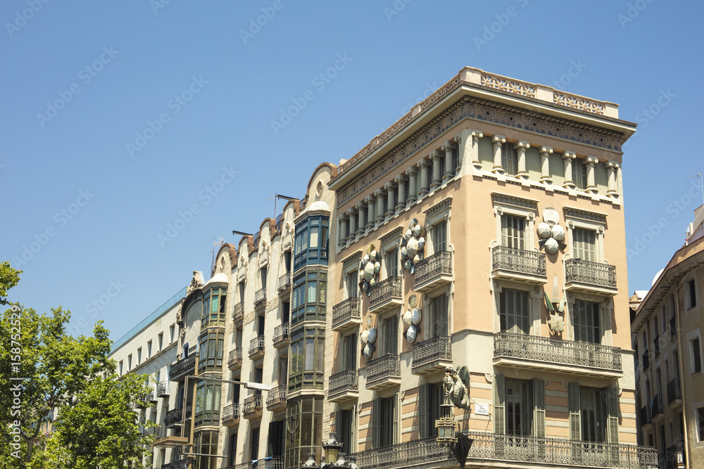 Building of House of Umbrellas (Casa Bruno Cuadros) located in Las Ramblas in Barcelona,  Catalonia, Spain