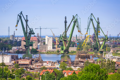Billede på lærred Cranes of the shipyard in Gdansk, Poland