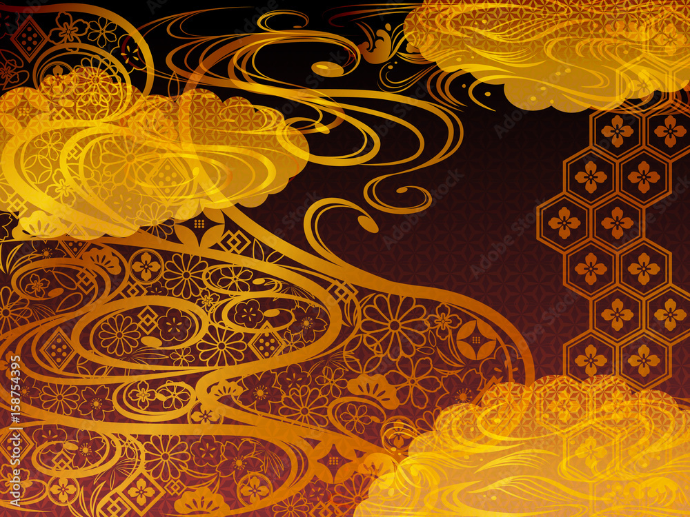 金の和柄波背景素材stock Vector Adobe Stock