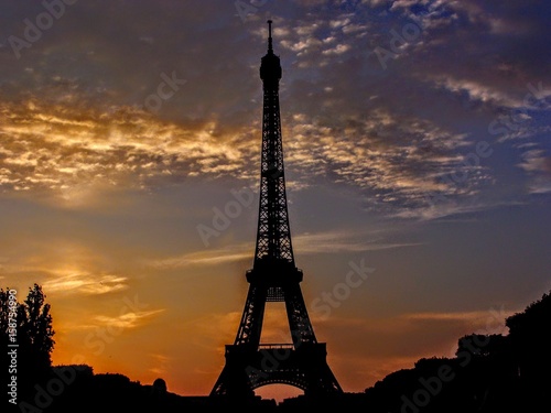 France, Paris, Tour Eiffel Tower Silhouette Sunset