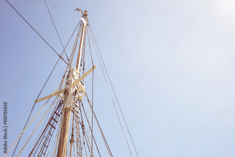 Detail of mast's ship on a sunny day with blue sky Detail of mast's ship on a sunny day with blue sky
