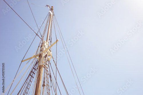 Detail of mast's ship on a sunny day with blue sky