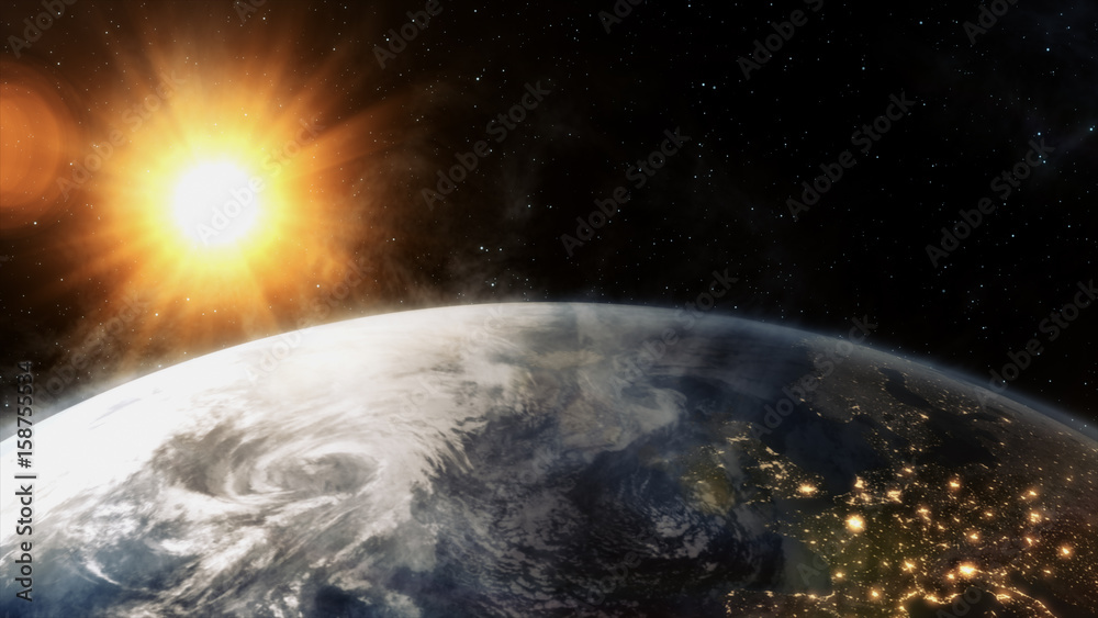 Obraz premium Our earth in cosmos and bright sun. 3d rendering
