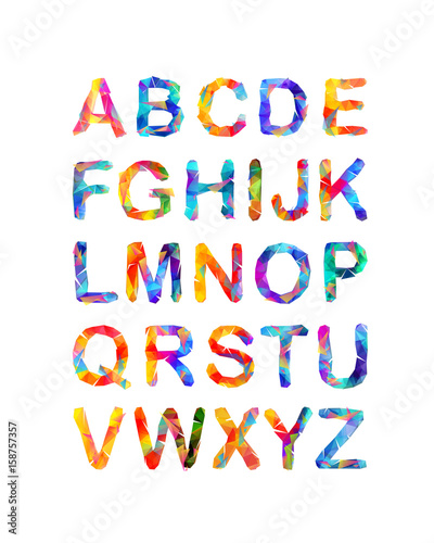 Triangular vector alphabet. Multicolored letters