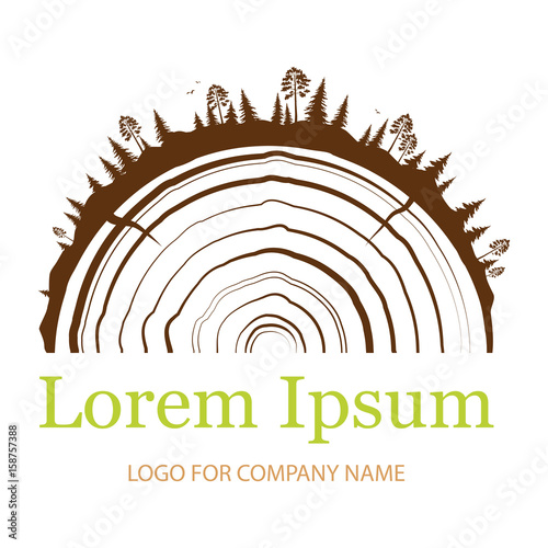 Cross section of the trunk with tree rings. Logo. Wood sign icon. Tree growth rings. flat icon. Vector illustration.