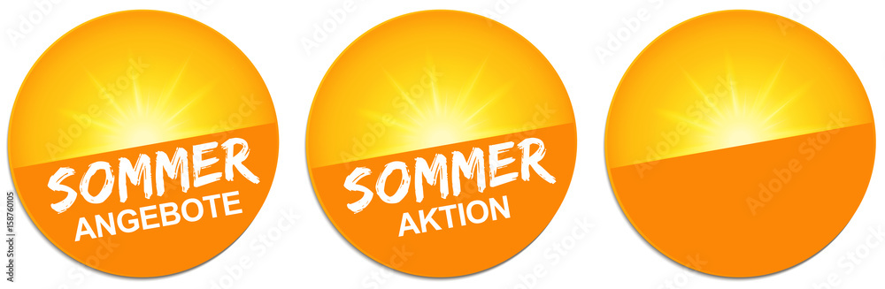 Button Set mit strahlender Sonne - Sommer Angebote / Sommer Aktion Button Set mit strahlender Sonne - Sommer Angebote / Sommer Aktion