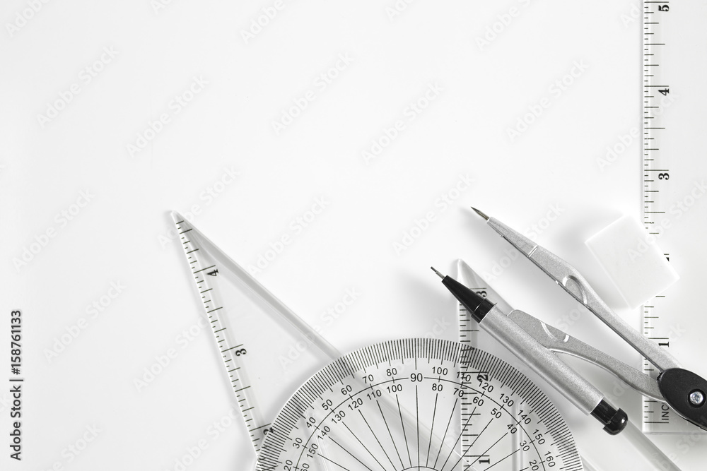 Geometry set with compass, ruler and protractor Geometry set with compass, ruler and protractor