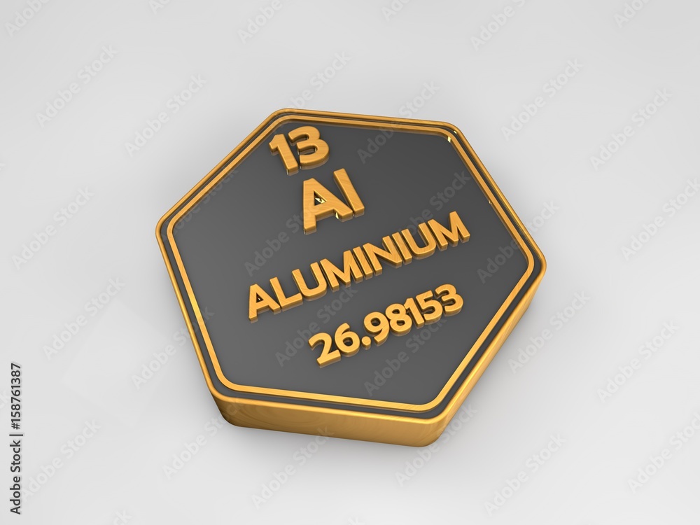 Aluminium - Al - chemical element periodic table hexagonal shape 3d illustration